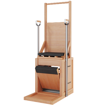 High Chair MetaLife Original em madeira, com alças superiores e base antiderrapante para exercícios de equilíbrio e marcha no Pilates.